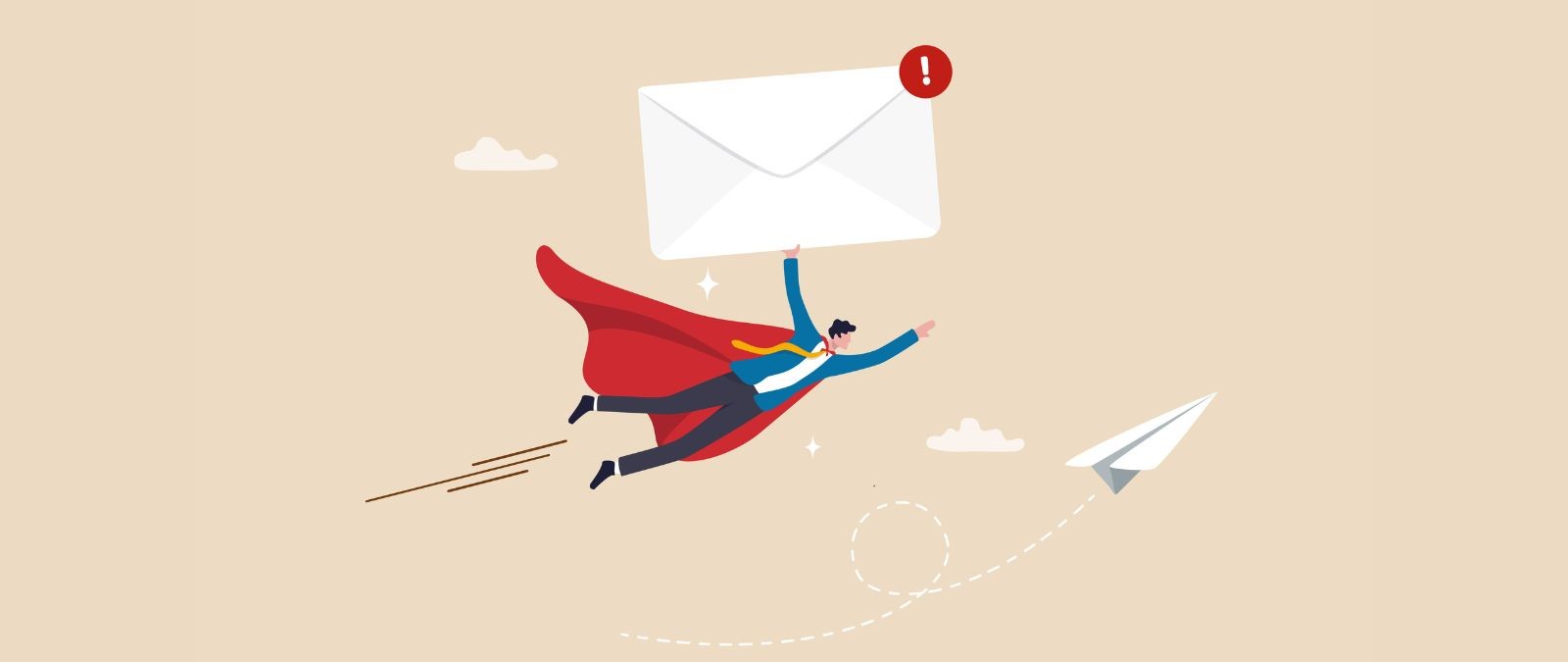 E-Mail-Marketing: Ein Mann fliegt mit einem Brief in der Hand.