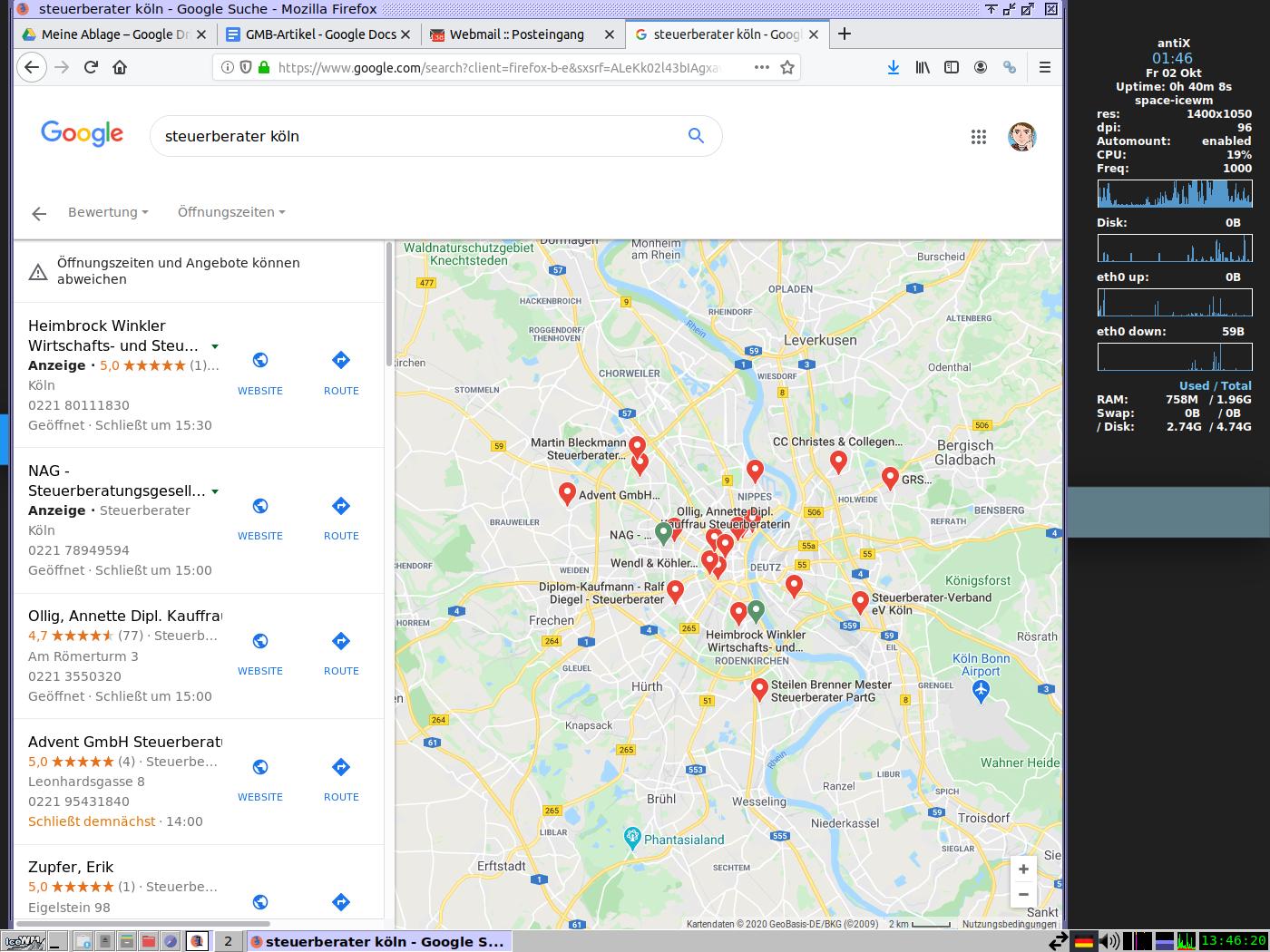 Abbildung 1: Local Finder und Maps zu "Steuerberater Köln"