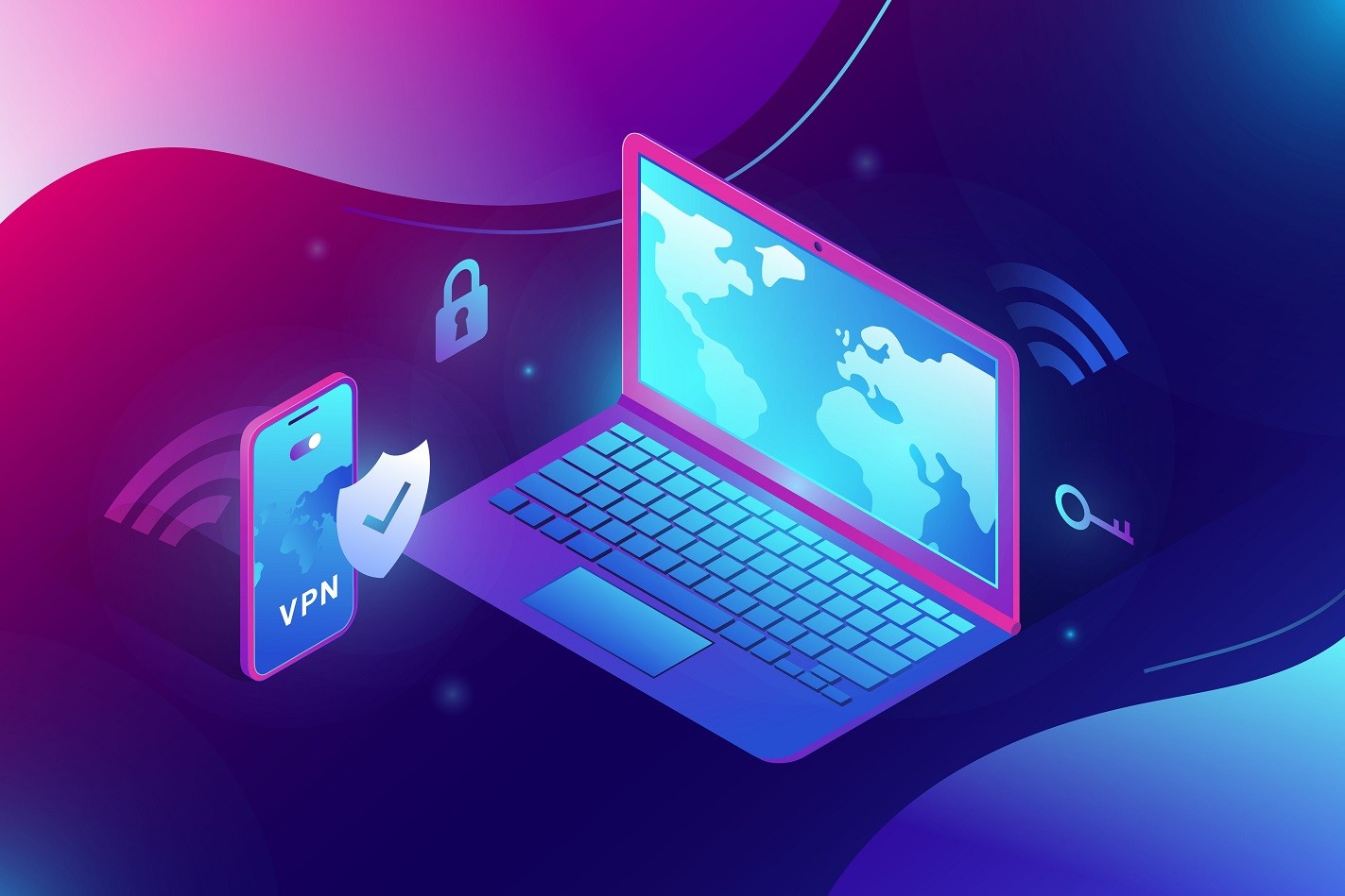 VPN: Ein Laptop und ein Smatphone sind mittels VPN geschützt.