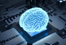 Künstliche Intelligenz: Ein digitales Gehirn in einem Prozessor.