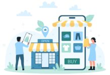 Online-Shops: Ein Smartphone und ein Shop.