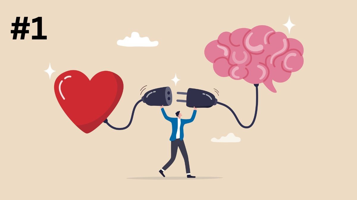 Emotionale Intelligenz: Ein Mann verbindet das Herz mit einem Gehirn.