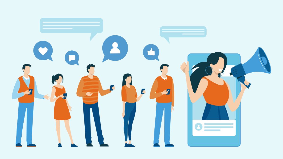 Social Media Recruiting: Eine Gruppe von Menschen, die mobile Gadgets nutzen und über Social Media zu kommunizieren.