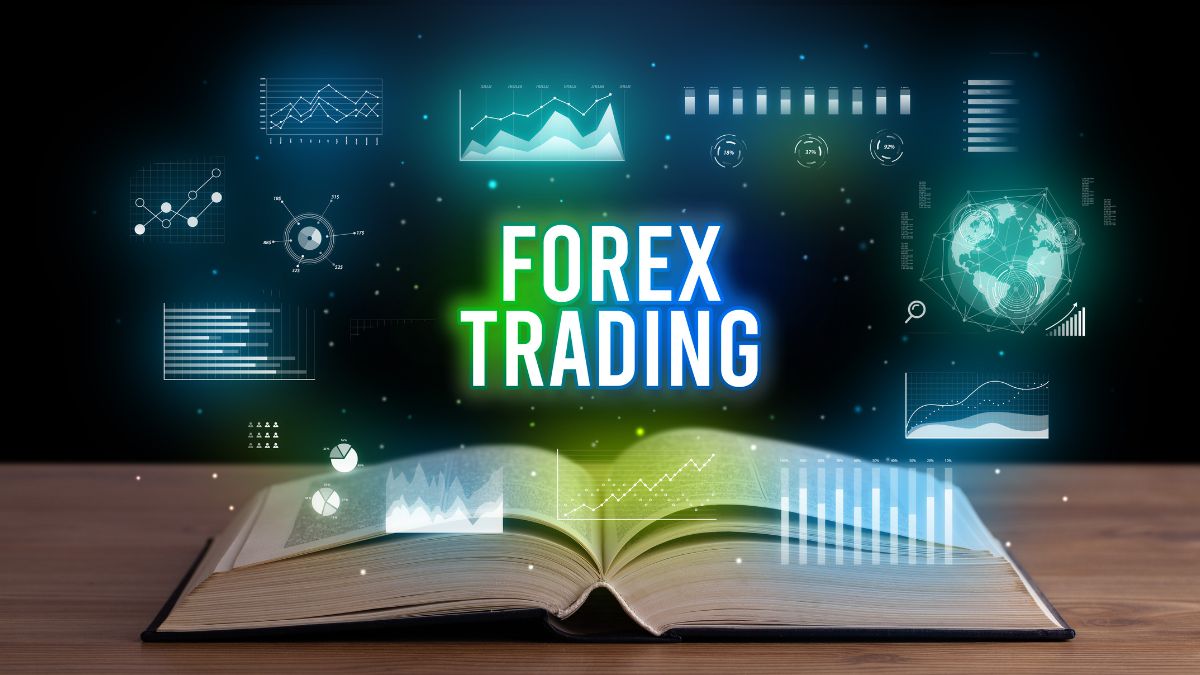 Forex Trading: FOREX TRADING Inschrift aus einem offenen Buch.