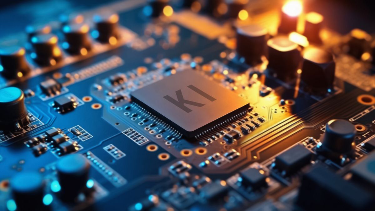 Künstliche Intelligenz: Motherboard mit KI-Zeichen auf der CPU.